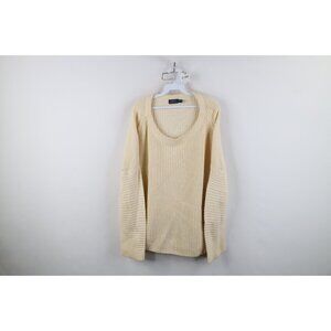 Ralph Lauren Womens XL Chunky Cotton Ribbed Knit Slouchy Crewneck Sweater Beige